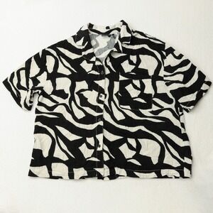 ASOS Cotton Gauze Shirt Womens 14 Black Cream Lagenlook Art to Wear Oversized